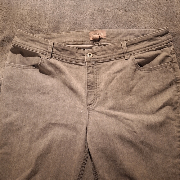 Chicos Pants Jeans Stretch Womens 3 Short 36 X 29 Light Gray Glitter Dot Sparkle - Picture 6 of 13